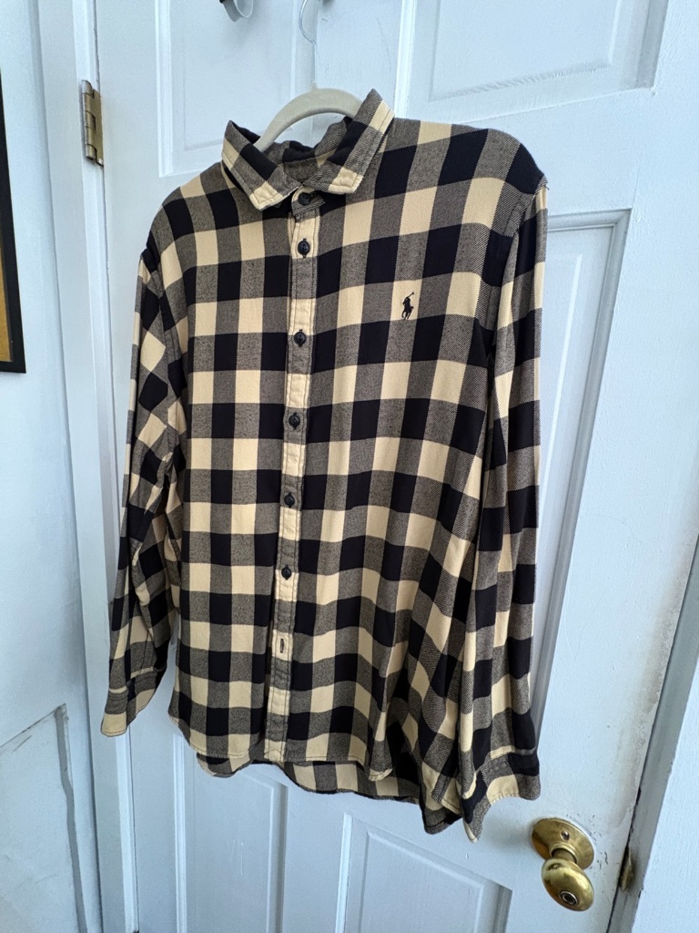 Polo Ralph Lauren Black and Cream Plaid Flannel Shirt